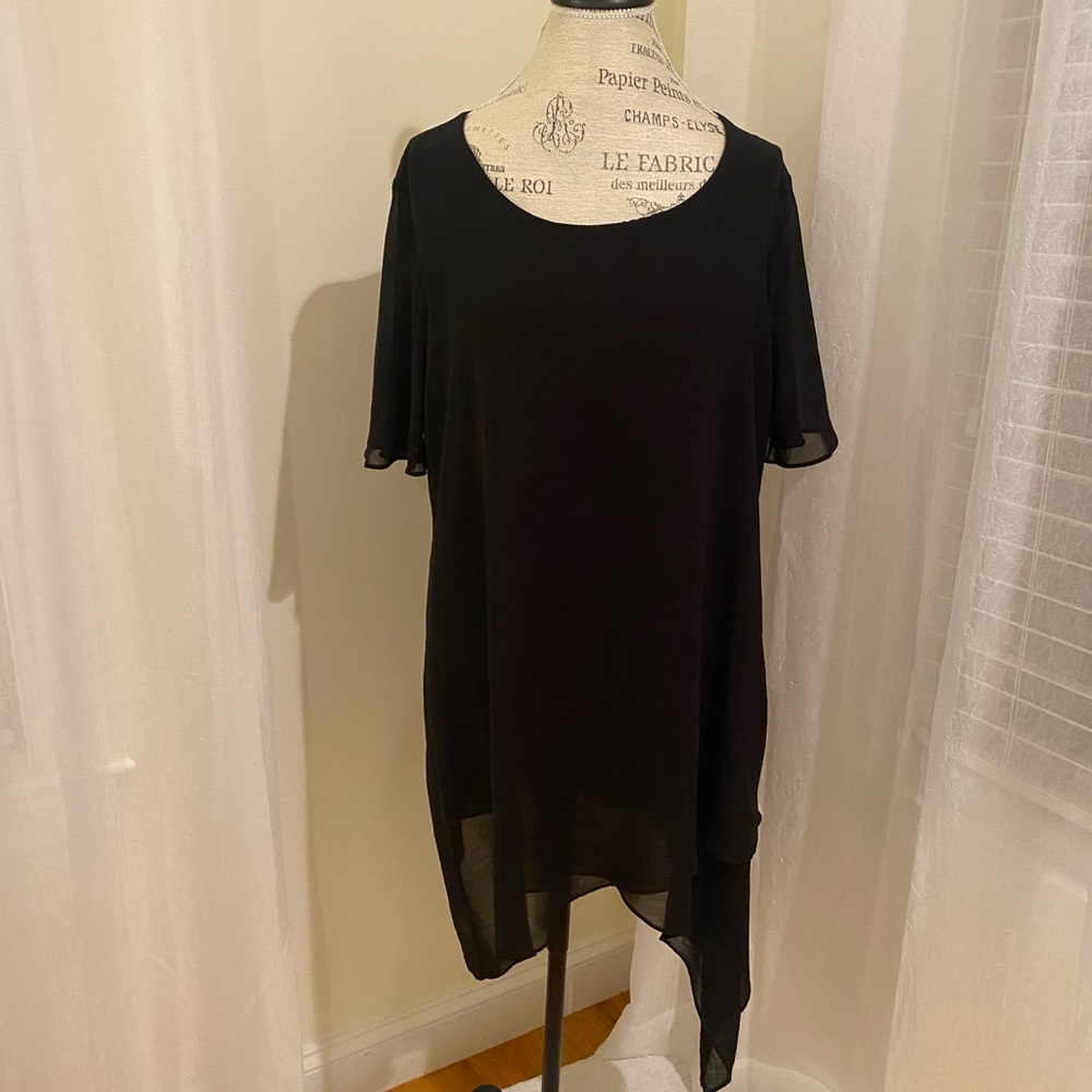 Black Semi- Sheer Asymmetrical Short Sleeve Tunic